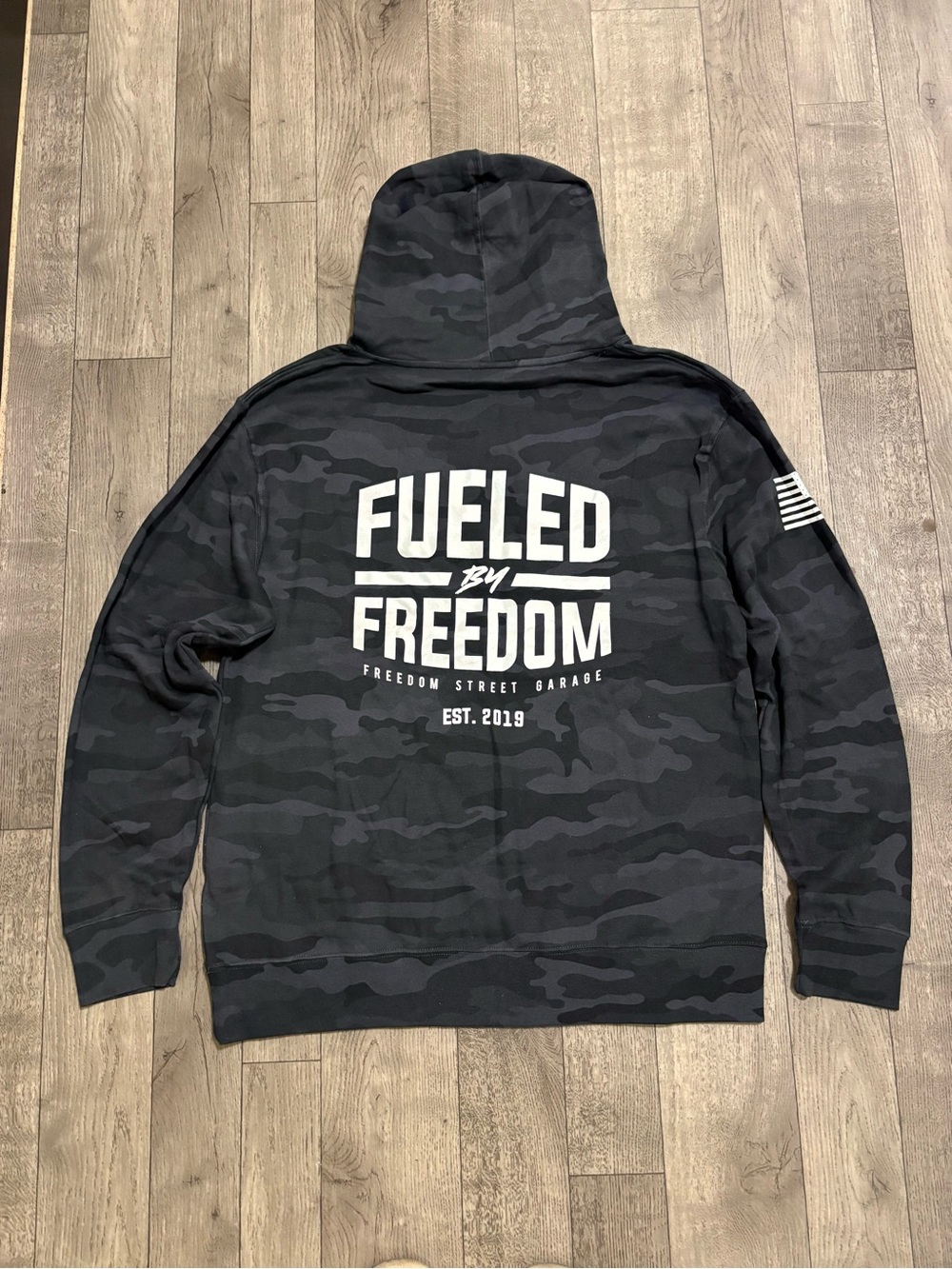 Freedom Street Garage Men's Black Camo Pullover Hoodie
